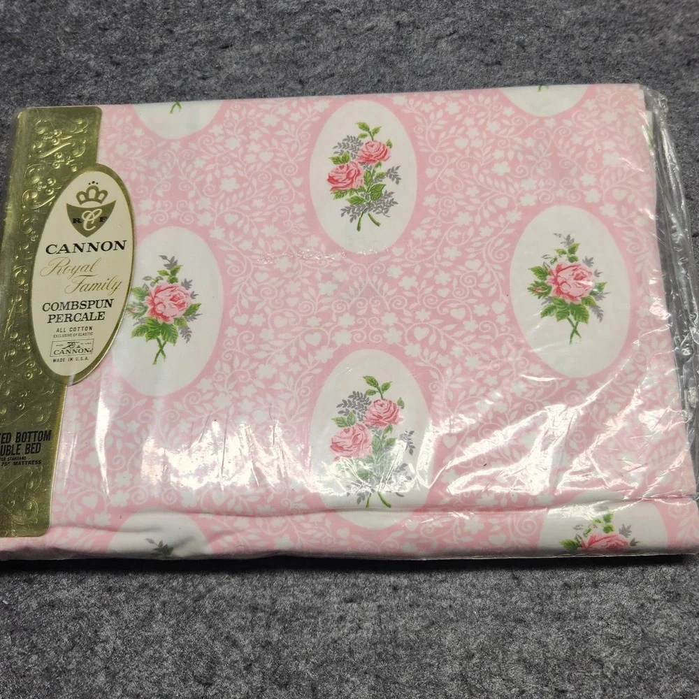 Cannon Embassy Rose Floral Double Bed Sheets Fitted Flat Pillowcases Towels NOS